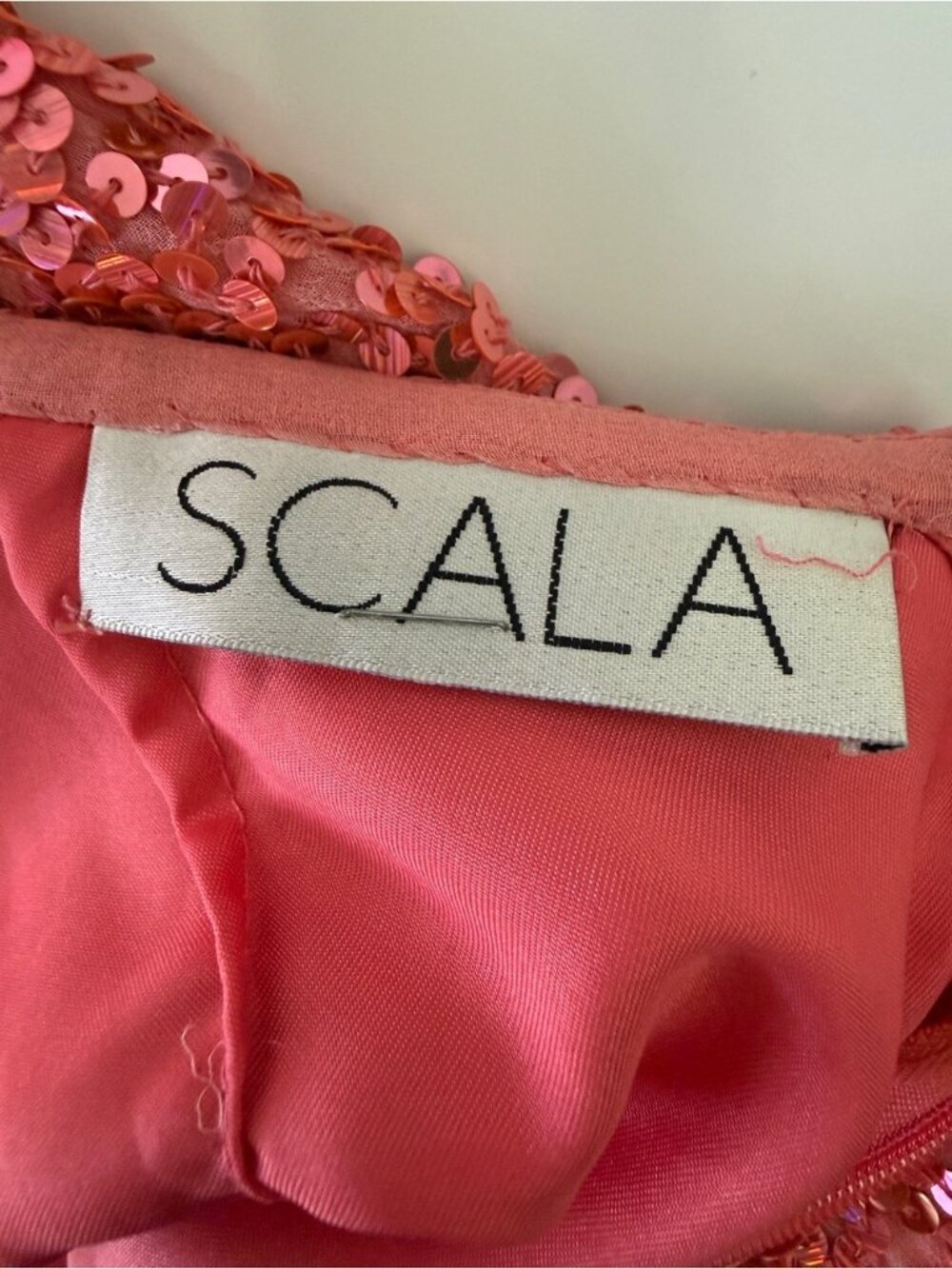 Scala Coral Sequin Mini Dress with Gem Ladder Detail Sz 4 - Picture 7 of 14
